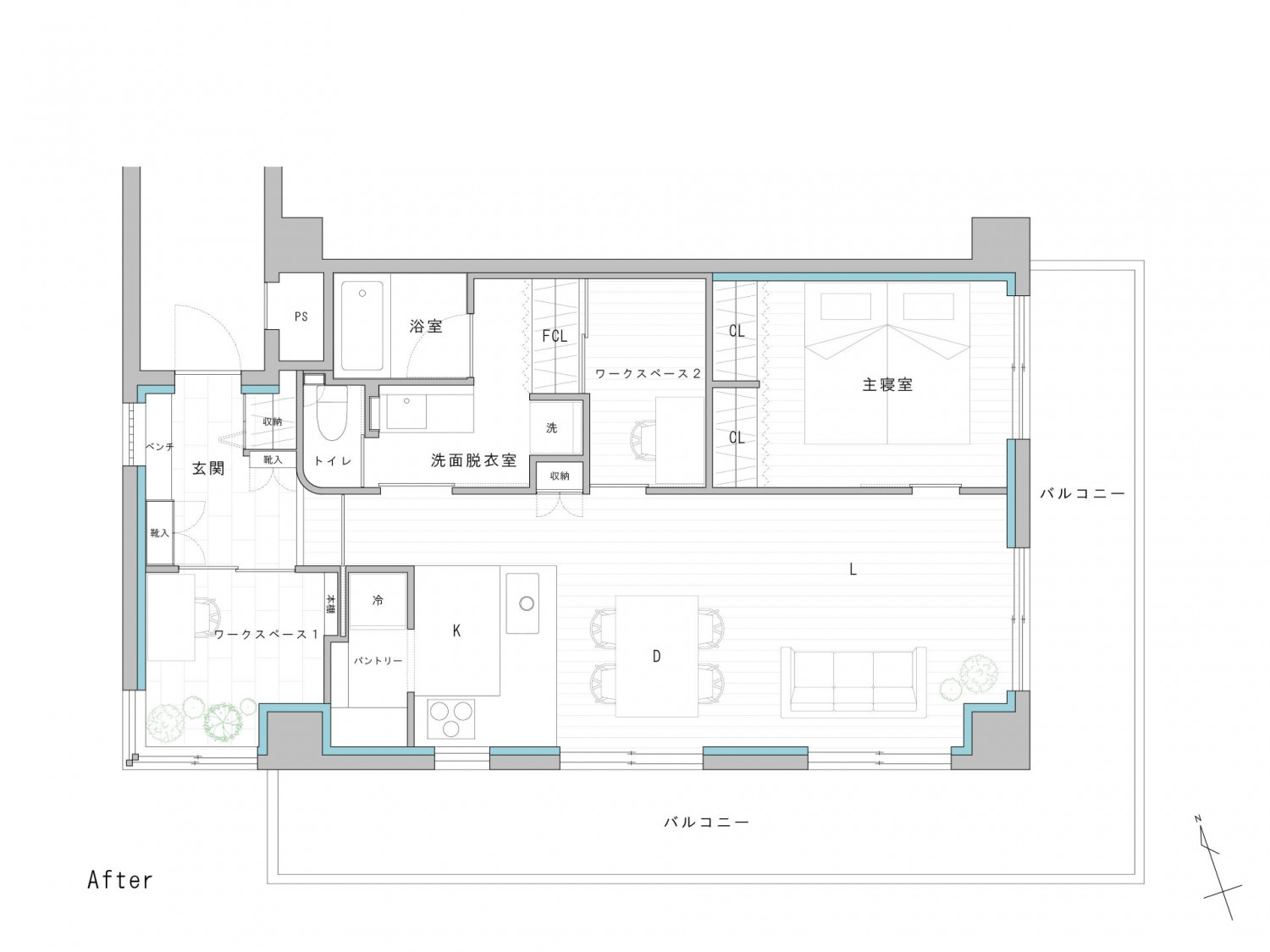 断熱マンションリノベ　共働きを支える快適な1LDK＋2W